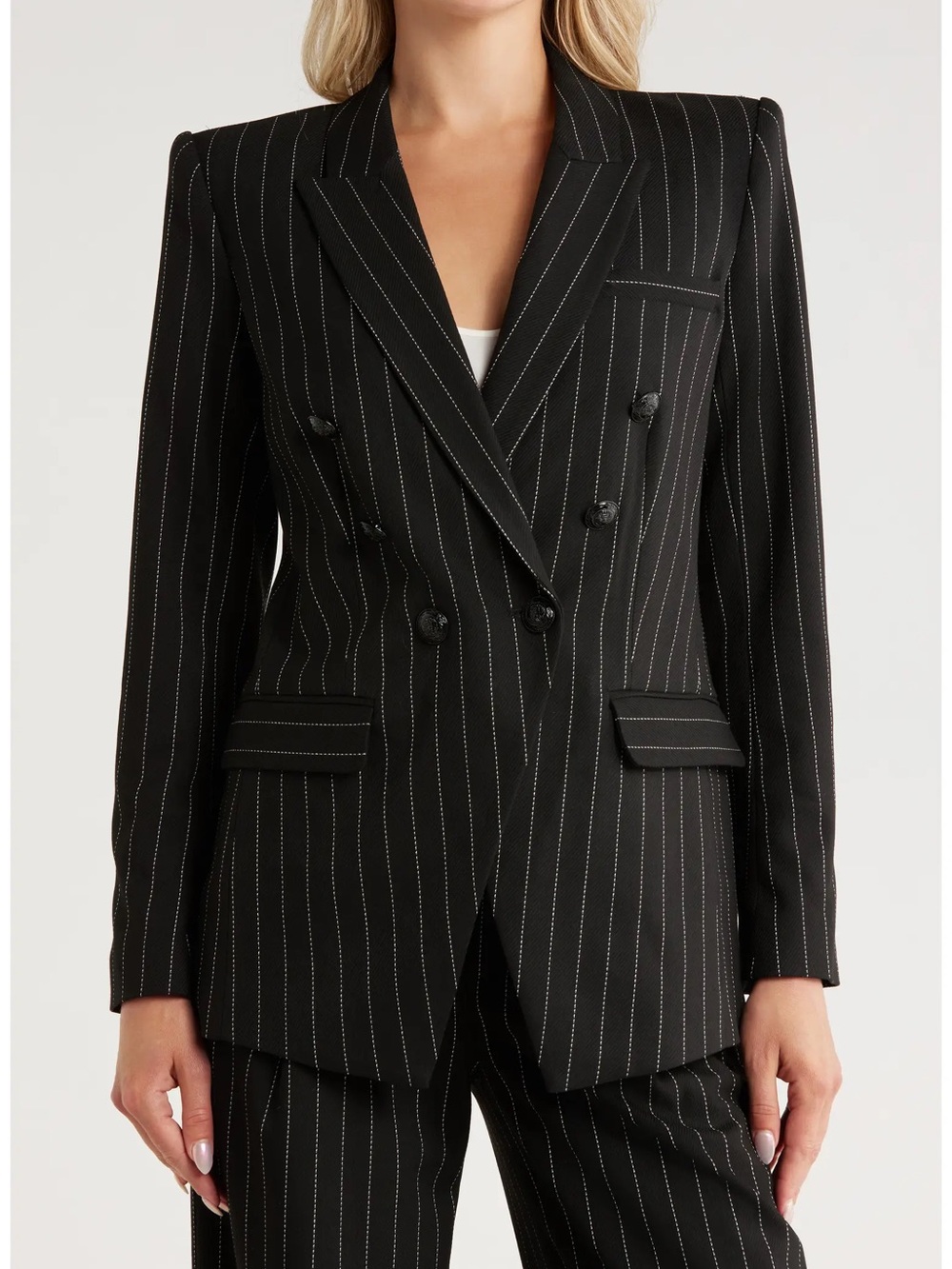 NWT! L'AGENCE Black Pinstripe Kendie Double-Breasted Blazer
